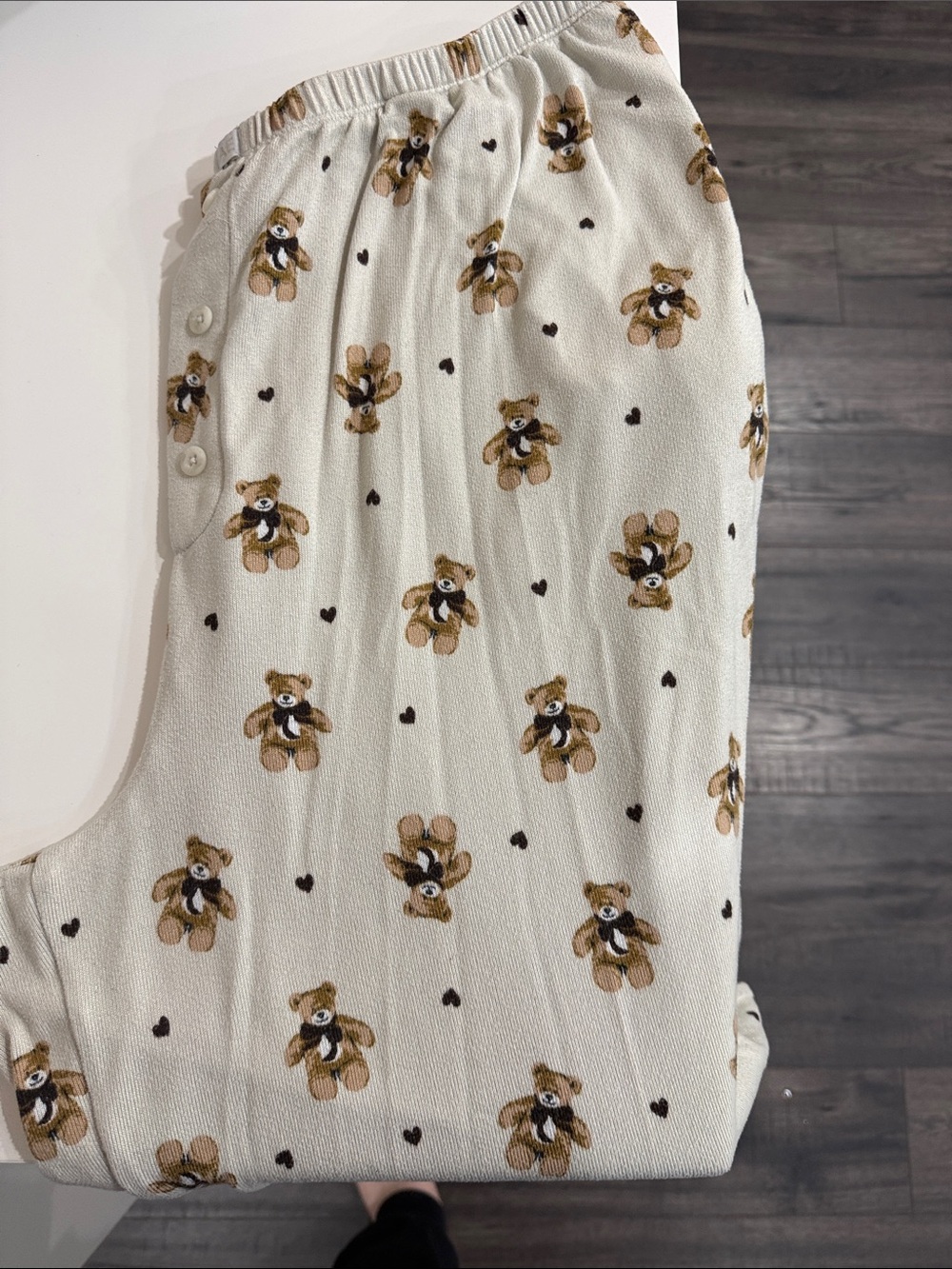 aerie Cream Pajama Pants with Brown Teddy Bear Print